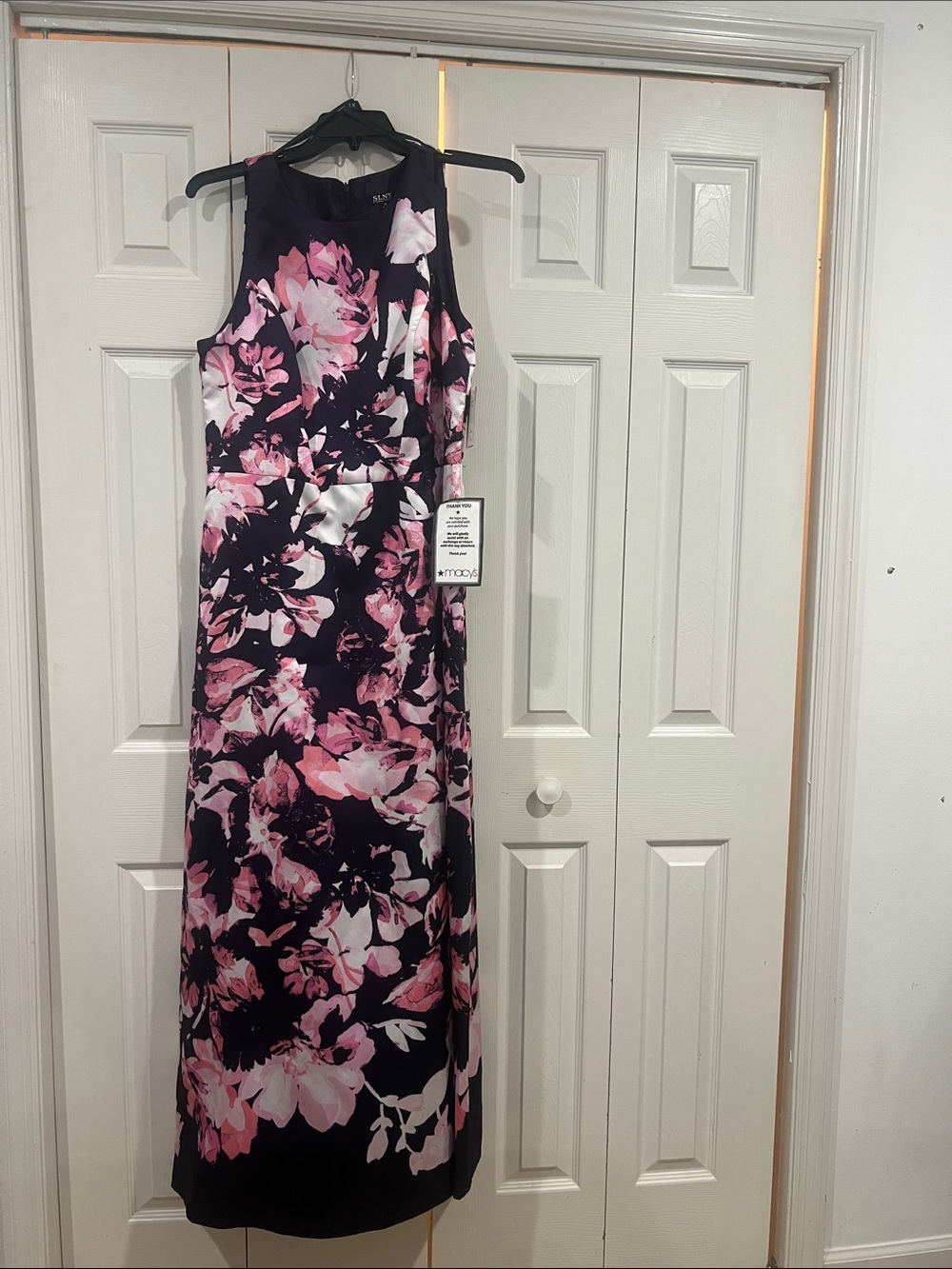 Macy's Navy Maxi Dress with Pink Floral Design